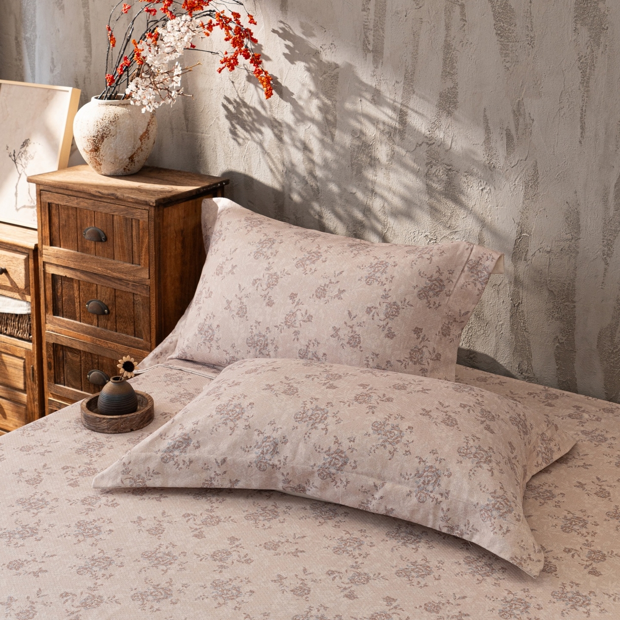 91家纺网 家纺一手货源 找家纺 凌云家纺 2026新款直播爆款复古风棉麻提花老粗布床单席子凉席三件套 曼塔玫瑰