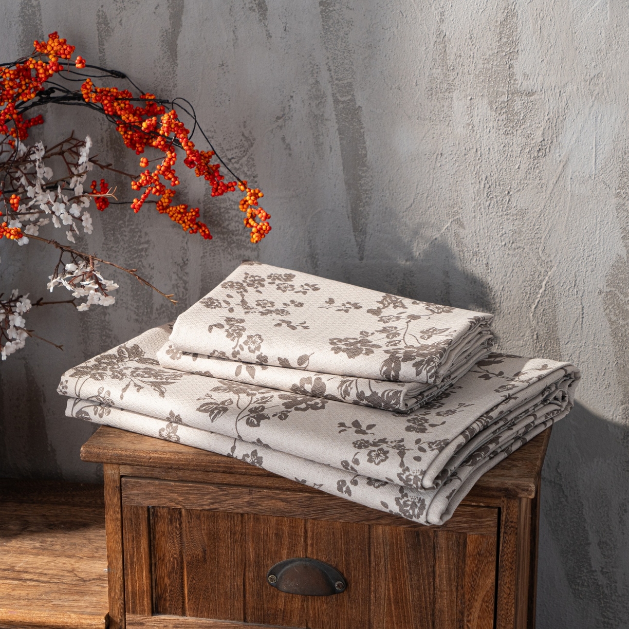 91家纺网 家纺一手货源 找家纺 凌云家纺 2026新款直播爆款复古风棉麻提花老粗布床单席子凉席三件套 暗香