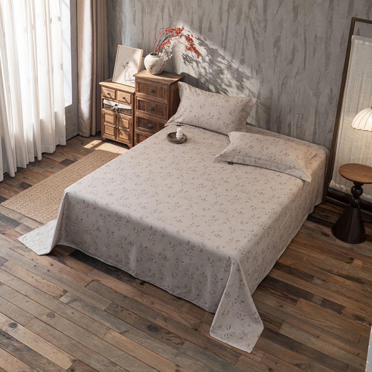 91家纺网 家纺一手货源 找家纺 凌云家纺 2026新款直播爆款复古风棉麻提花老粗布床单席子凉席三件套 花蝶