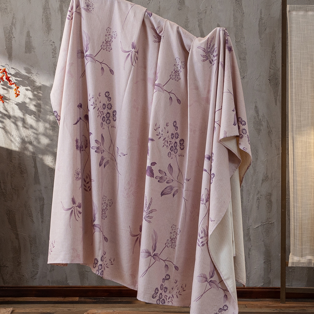 91家纺网 家纺一手货源 找家纺 凌云家纺 2026新款直播爆款复古风棉麻提花老粗布床单席子凉席三件套 紫叶繁花