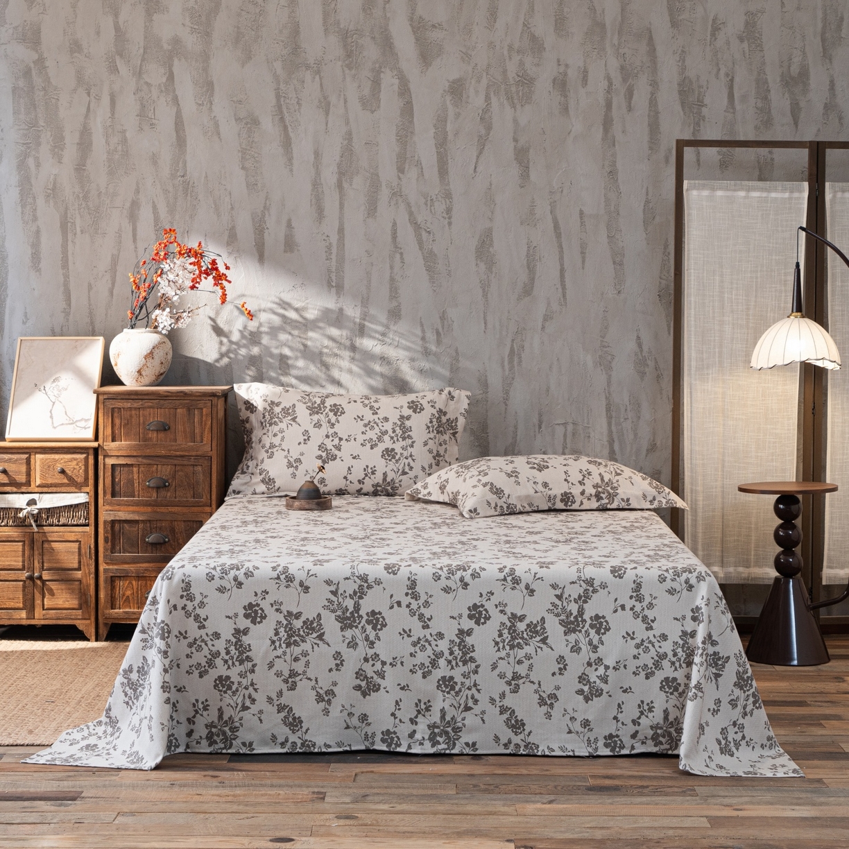 91家纺网 家纺一手货源 找家纺 凌云家纺 2026新款直播爆款复古风棉麻提花老粗布床单席子凉席三件套 暗香