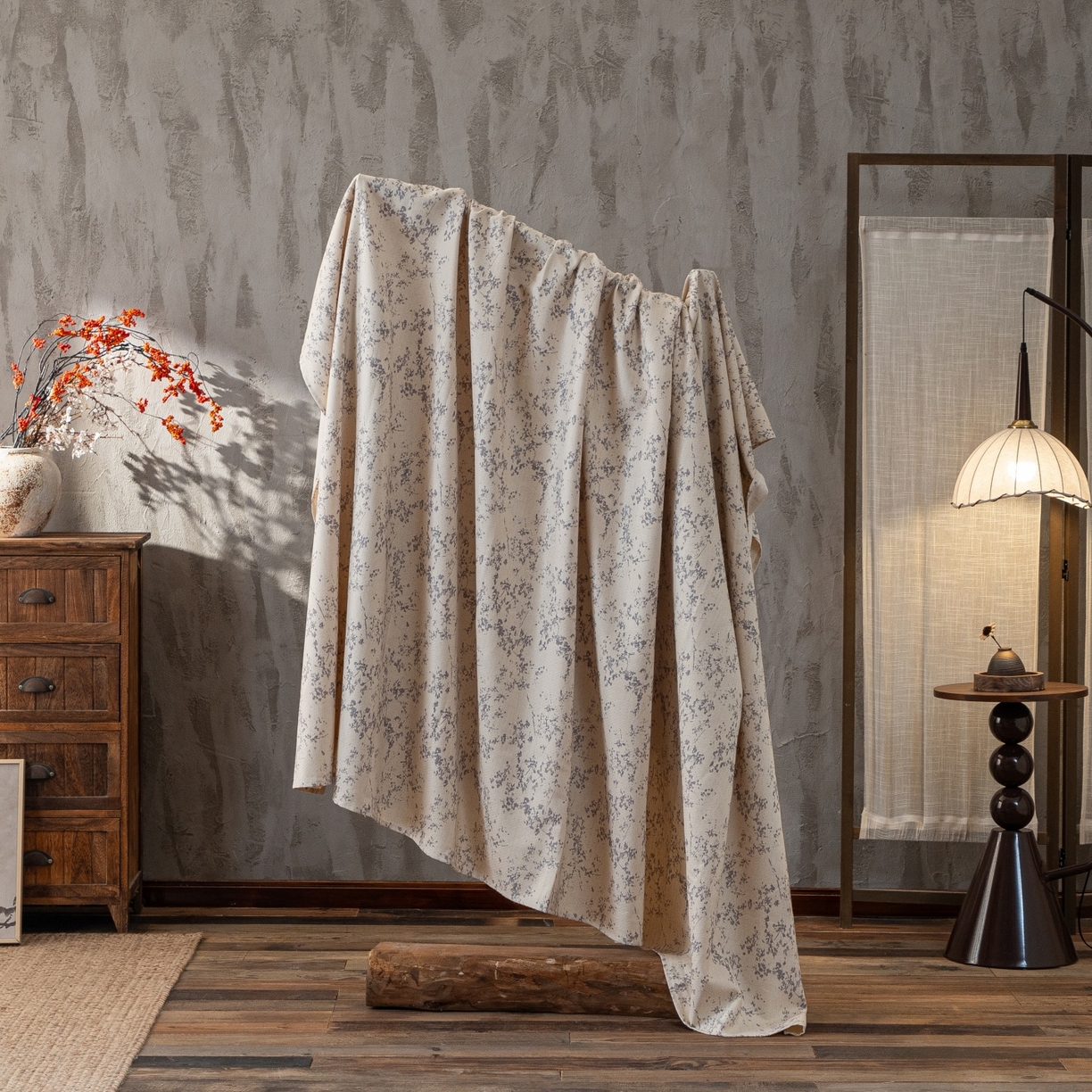 91家纺网 家纺一手货源 找家纺 凌云家纺 2026新款直播爆款复古风棉麻提花老粗布床单席子凉席三件套 冬梅枝语