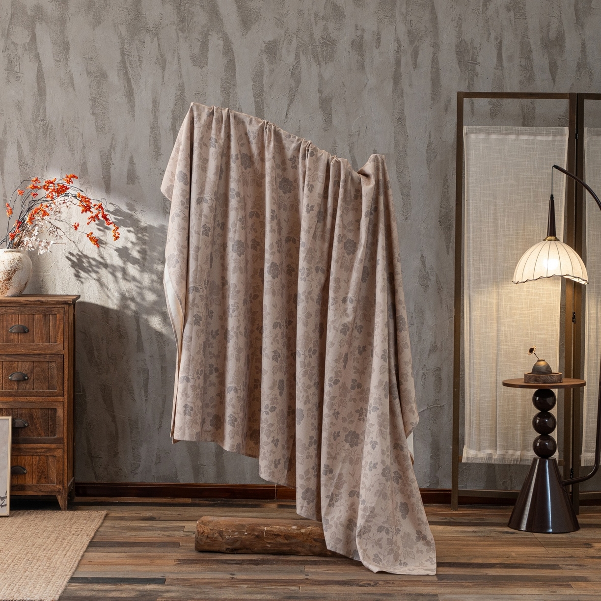 91家纺网 家纺一手货源 找家纺 凌云家纺 2026新款直播爆款复古风棉麻提花老粗布床单席子凉席三件套 藤花间