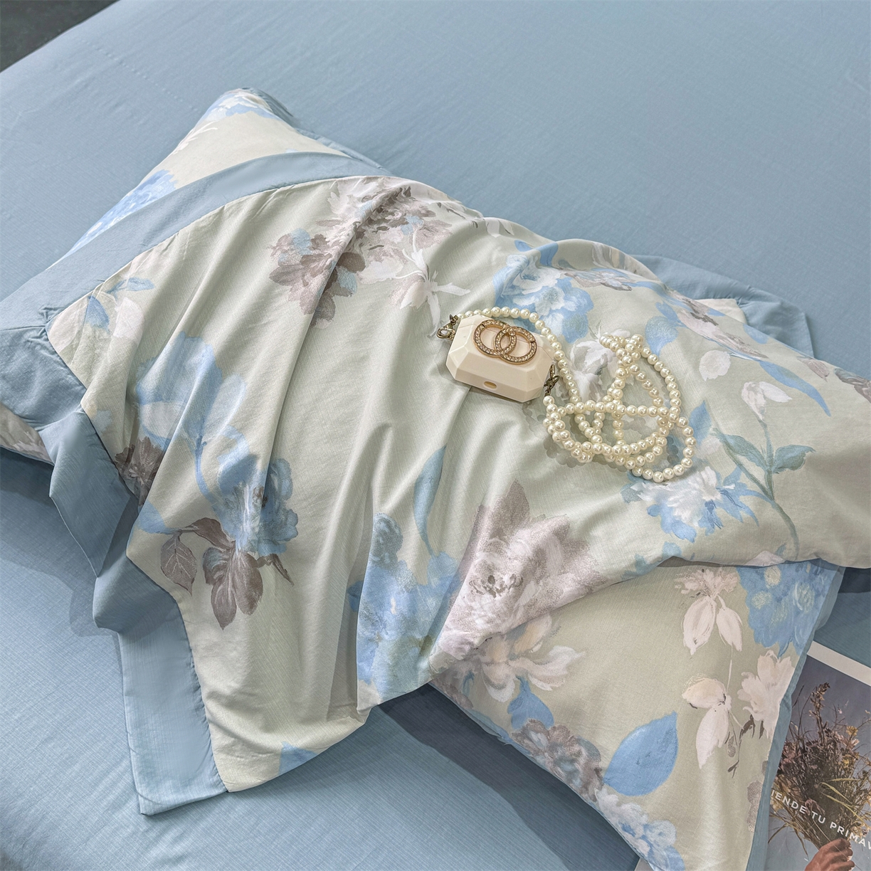 91家纺网 家纺一手货源 找家纺 慕木家纺 2026新款A类印花慕丝棉凉感夏被夏凉被空调被四件套 蓝漪+蓝