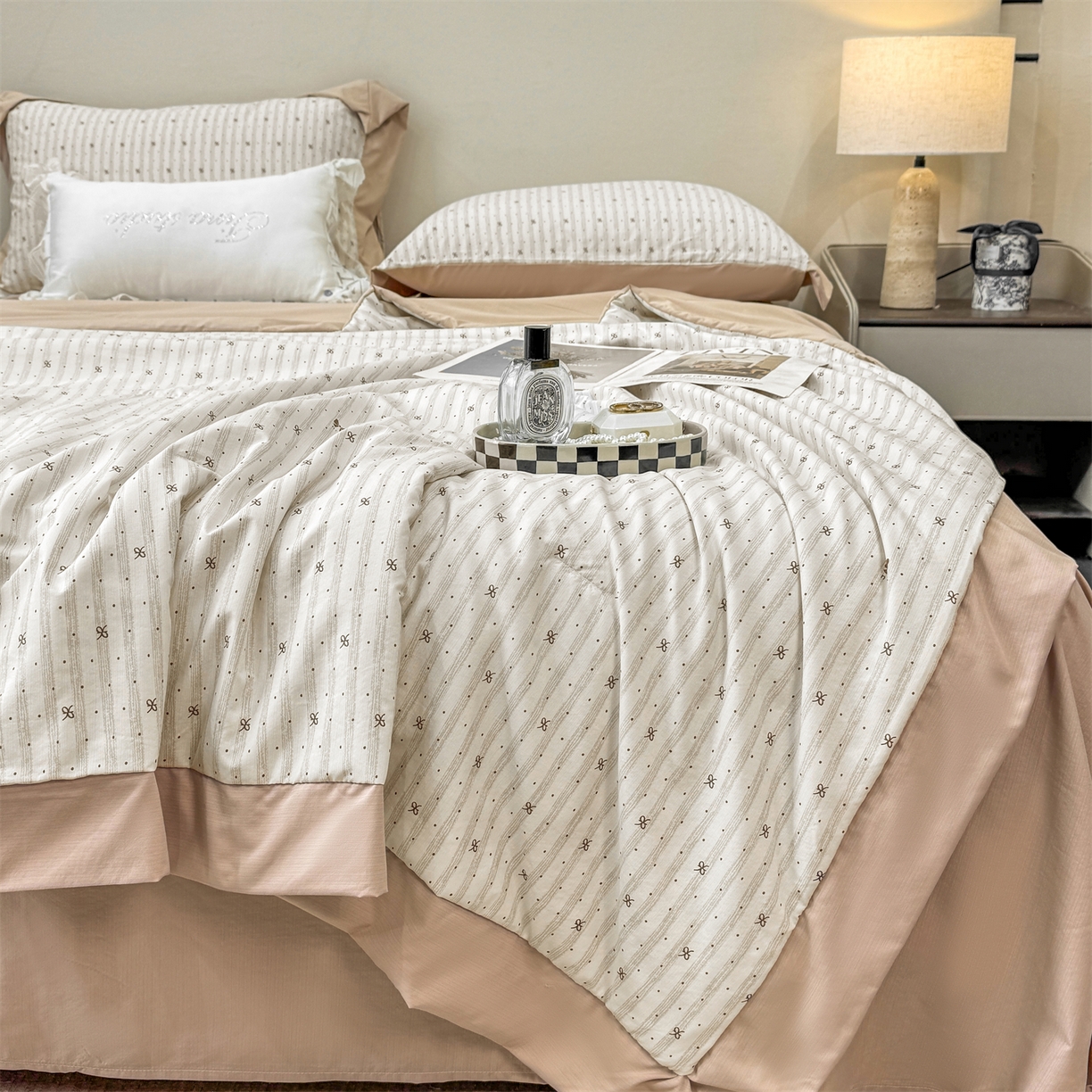 慕木家纺 2026新款A类印花慕丝棉凉感夏被夏凉被空调被四件套 波点序章+驼