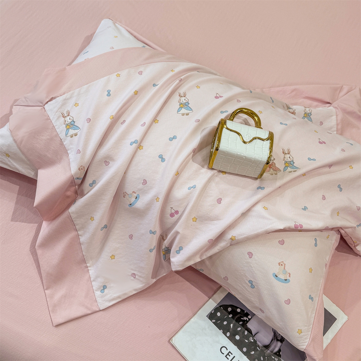 91家纺网 家纺一手货源 找家纺 慕木家纺 2026新款A类印花慕丝棉凉感夏被夏凉被空调被四件套 星心兔语+粉