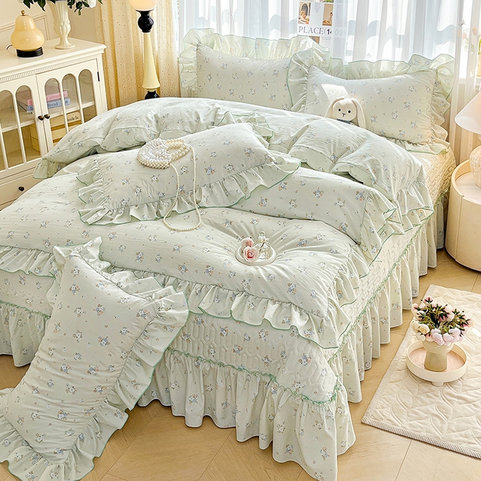 91家纺网 家纺一手货源 找家纺 （总）孟鑫家纺 2026韩版法式公主风水洗棉床盖款多功能二合一被套 夏被床盖四件套-小清新系列