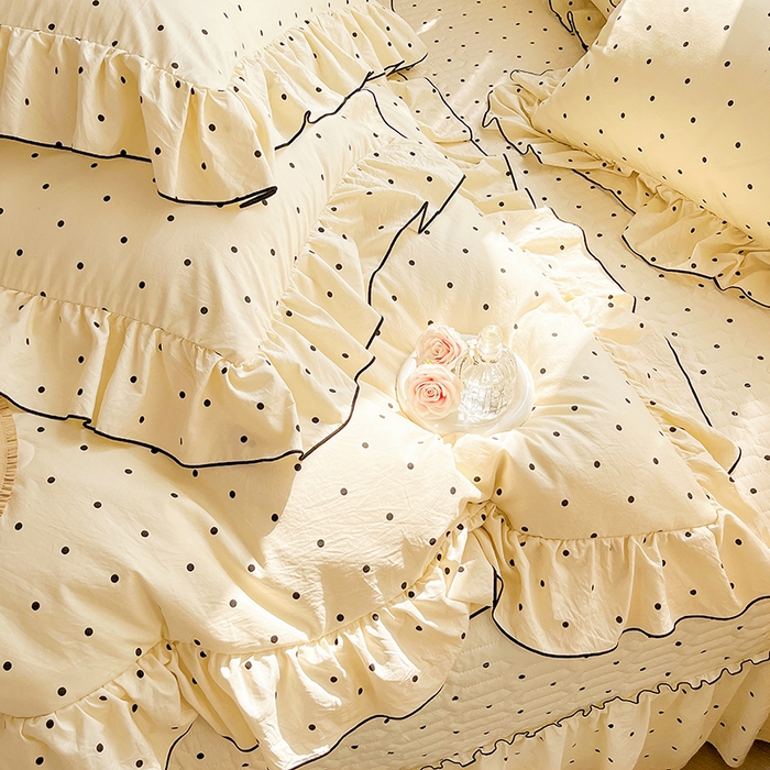 91家纺网 家纺一手货源 找家纺 孟鑫家纺 2026韩版法式公主风水洗棉床盖款多功能二合一被套 夏被床盖四件套-小清新系列 波点