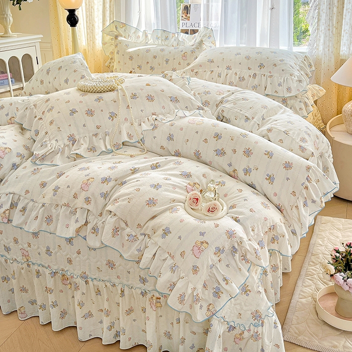 91家纺网 家纺一手货源 找家纺 孟鑫家纺 2026韩版法式公主风水洗棉床盖款多功能二合一被套 夏被床盖四件套-小清新系列 誓言