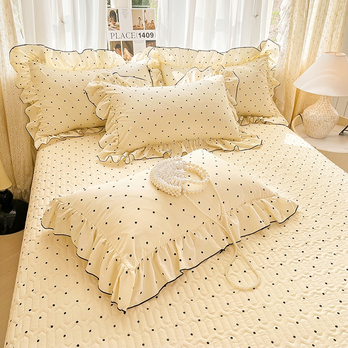 91家纺网 家纺一手货源 找家纺 孟鑫家纺 2026韩版法式公主风水洗棉床盖款多功能二合一被套 夏被床盖四件套-小清新系列 波点