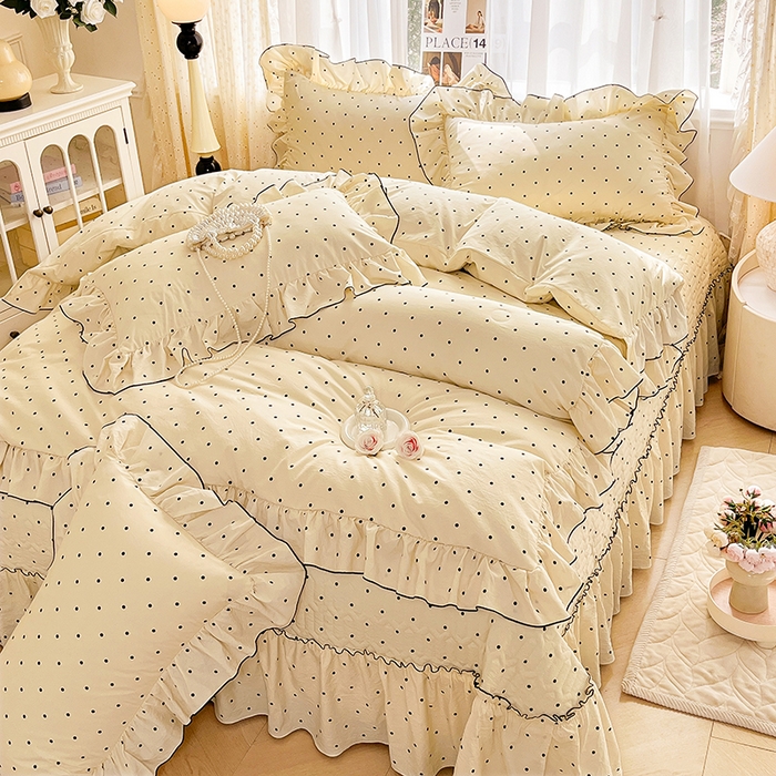 91家纺网 家纺一手货源 找家纺 （总）孟鑫家纺 2026韩版法式公主风水洗棉床盖款多功能二合一被套 夏被床盖四件套-小清新系列