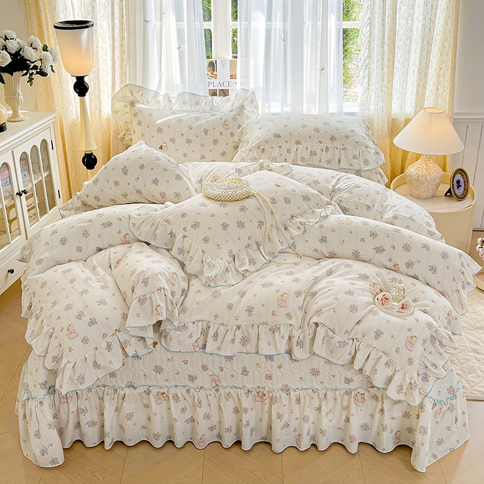 91家纺网 家纺一手货源 找家纺 孟鑫家纺 2026韩版法式公主风水洗棉床盖款多功能二合一被套 夏被床盖四件套-小清新系列 誓言