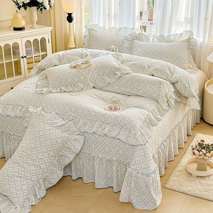 91家纺网 家纺一手货源 找家纺 （总）孟鑫家纺 2026韩版法式公主风水洗棉床盖款多功能二合一被套 夏被床盖四件套-小清新系列