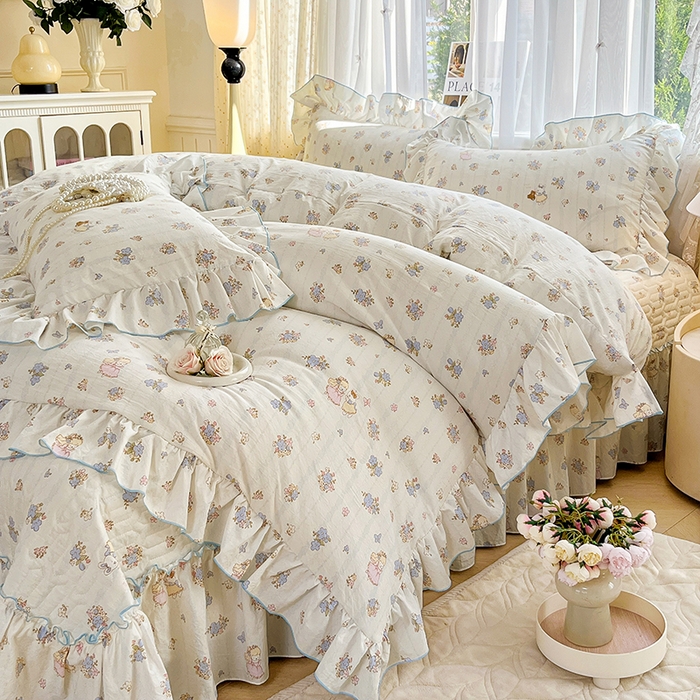 91家纺网 家纺一手货源 找家纺 孟鑫家纺 2026韩版法式公主风水洗棉床盖款多功能二合一被套 夏被床盖四件套-小清新系列 誓言