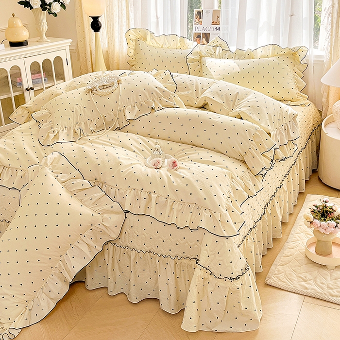 孟鑫家纺 2026韩版法式公主风水洗棉床盖款多功能二合一被套 夏被床盖四件套-小清新系列 波点