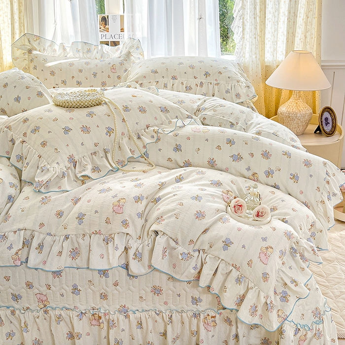 91家纺网 家纺一手货源 找家纺 孟鑫家纺 2026韩版法式公主风水洗棉床盖款多功能二合一被套 夏被床盖四件套-小清新系列 誓言