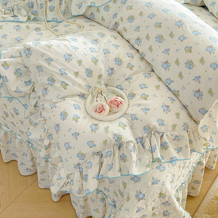 91家纺网 家纺一手货源 找家纺 孟鑫家纺 2026韩版法式公主风水洗棉床盖款多功能二合一被套 夏被床盖四件套-小清新系列 莫奈花园