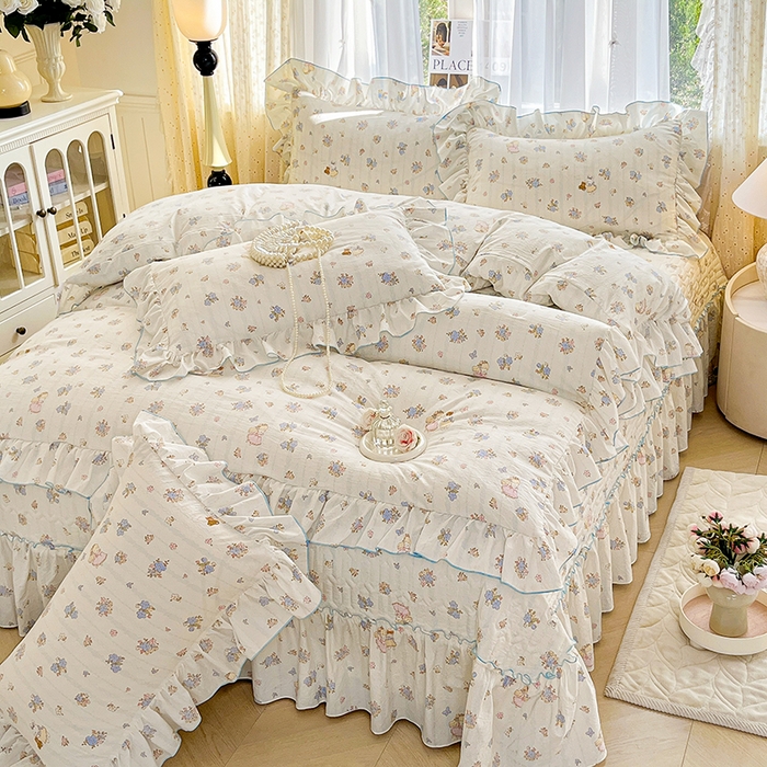 91家纺网 家纺一手货源 找家纺 孟鑫家纺 2026韩版法式公主风水洗棉床盖款多功能二合一被套 夏被床盖四件套-小清新系列 誓言