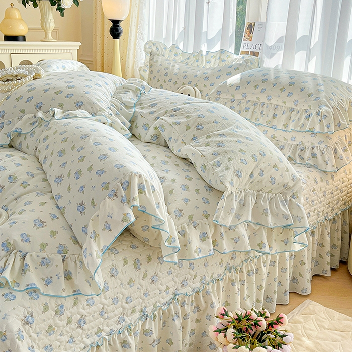 91家纺网 家纺一手货源 找家纺 孟鑫家纺 2026韩版法式公主风水洗棉床盖款多功能二合一被套 夏被床盖四件套-小清新系列 莫奈花园