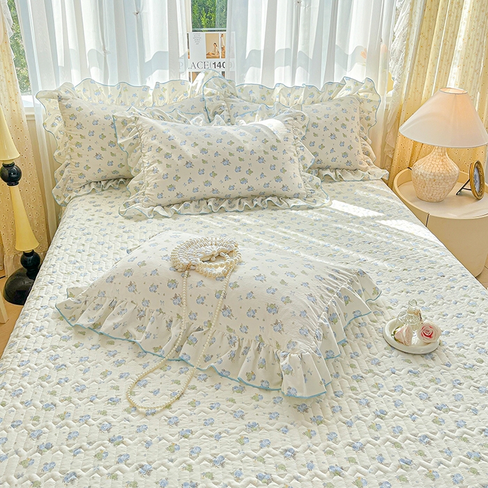 91家纺网 家纺一手货源 找家纺 孟鑫家纺 2026韩版法式公主风水洗棉床盖款多功能二合一被套 夏被床盖四件套-小清新系列 莫奈花园