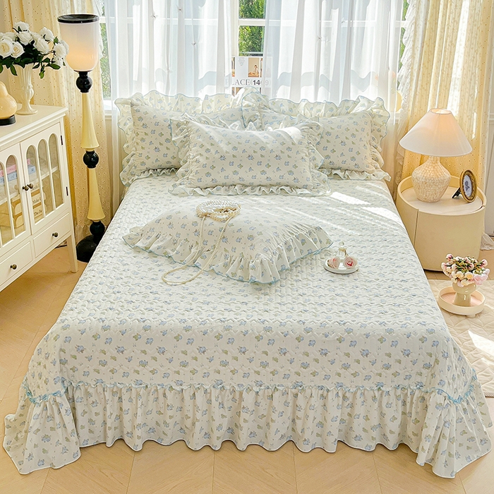 91家纺网 家纺一手货源 找家纺 孟鑫家纺 2026韩版法式公主风水洗棉床盖款多功能二合一被套 夏被床盖四件套-小清新系列 莫奈花园