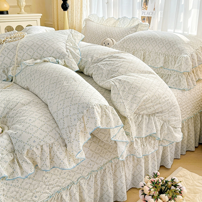 91家纺网 家纺一手货源 找家纺 孟鑫家纺 2026韩版法式公主风水洗棉床盖款多功能二合一被套 夏被床盖四件套-小清新系列 森林茶会