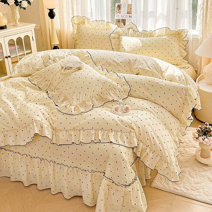 91家纺网 家纺一手货源 找家纺 （总）孟鑫家纺 2026韩版法式公主风水洗棉床盖款多功能二合一被套 夏被床盖四件套-小清新系列