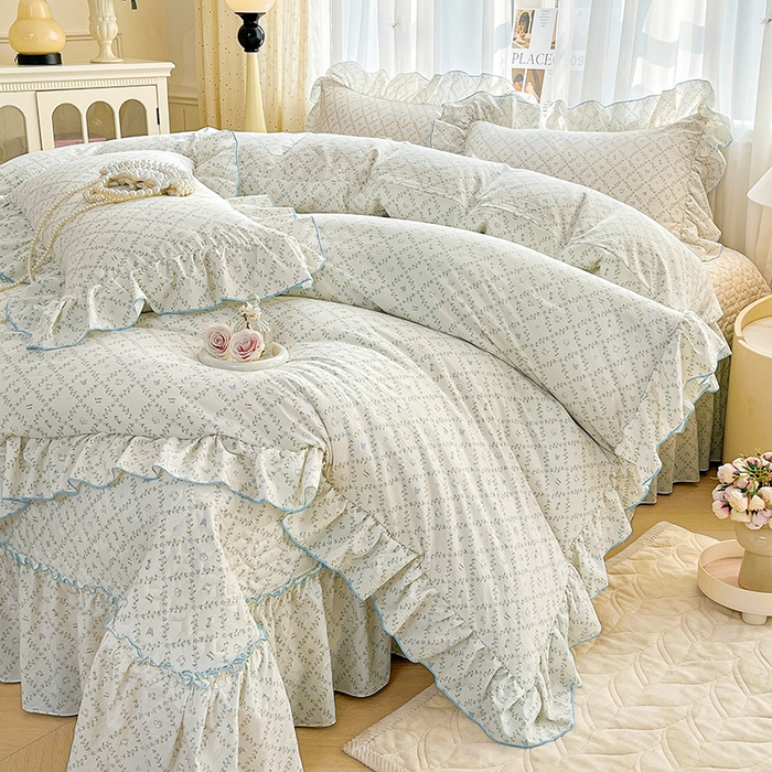 91家纺网 家纺一手货源 找家纺 孟鑫家纺 2026韩版法式公主风水洗棉床盖款多功能二合一被套 夏被床盖四件套-小清新系列 森林茶会