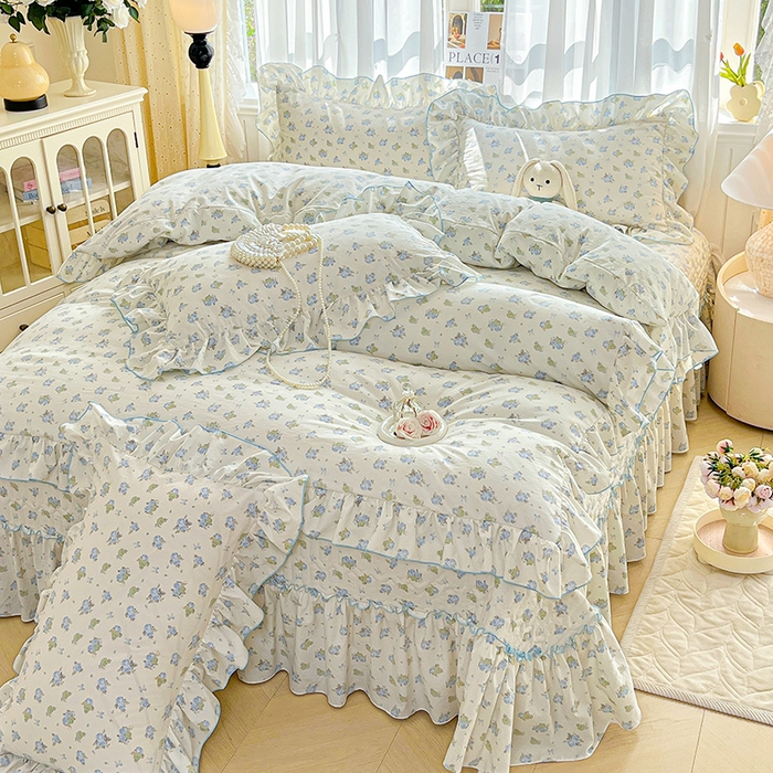 孟鑫家纺 2026韩版法式公主风水洗棉床盖款多功能二合一被套 夏被床盖四件套-小清新系列 莫奈花园