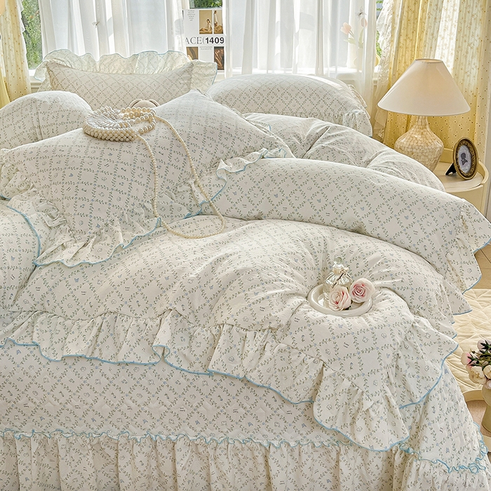 91家纺网 家纺一手货源 找家纺 孟鑫家纺 2026韩版法式公主风水洗棉床盖款多功能二合一被套 夏被床盖四件套-小清新系列 森林茶会