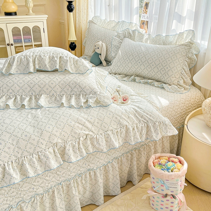 91家纺网 家纺一手货源 找家纺 孟鑫家纺 2026韩版法式公主风水洗棉床盖款多功能二合一被套 夏被床盖四件套-小清新系列 森林茶会