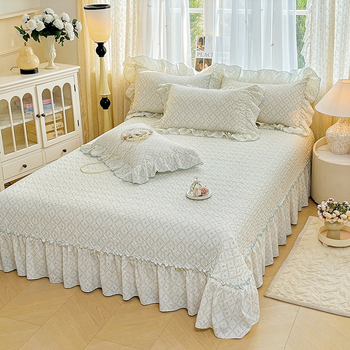 91家纺网 家纺一手货源 找家纺 孟鑫家纺 2026韩版法式公主风水洗棉床盖款多功能二合一被套 夏被床盖四件套-小清新系列 森林茶会