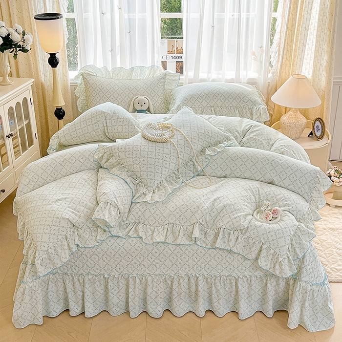 91家纺网 家纺一手货源 找家纺 孟鑫家纺 2026韩版法式公主风水洗棉床盖款多功能二合一被套 夏被床盖四件套-小清新系列 森林茶会