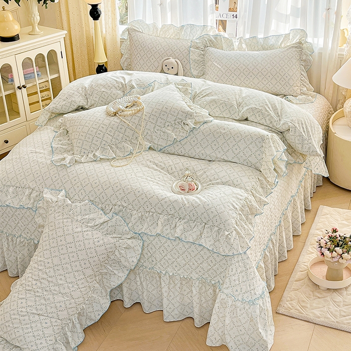 91家纺网 家纺一手货源 找家纺 孟鑫家纺 2026韩版法式公主风水洗棉床盖款多功能二合一被套 夏被床盖四件套-小清新系列 森林茶会