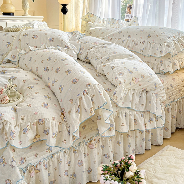 91家纺网 家纺一手货源 找家纺 孟鑫家纺 2026韩版法式公主风水洗棉床盖款多功能二合一被套 夏被床盖四件套-小清新系列 誓言