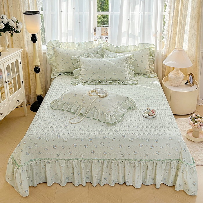 91家纺网 家纺一手货源 找家纺 孟鑫家纺 2026韩版法式公主风水洗棉床盖款多功能二合一被套 夏被床盖四件套-小清新系列 零星花枝