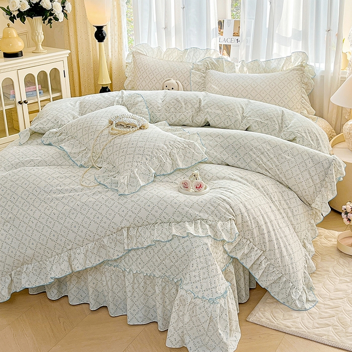 91家纺网 家纺一手货源 找家纺 孟鑫家纺 2026韩版法式公主风水洗棉床盖款多功能二合一被套 夏被床盖四件套-小清新系列 森林茶会