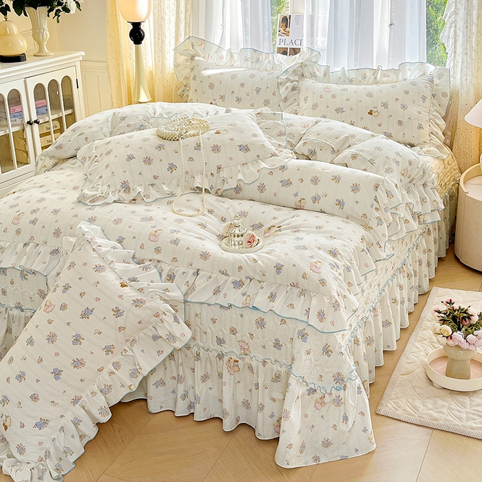 孟鑫家纺 2026韩版法式公主风水洗棉床盖款多功能二合一被套 夏被床盖四件套-小清新系列 誓言