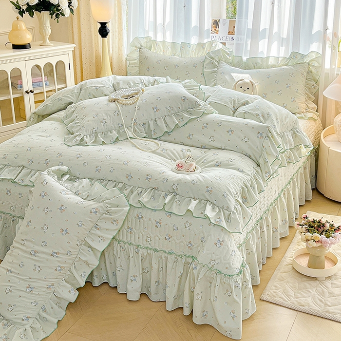 91家纺网 家纺一手货源 找家纺 孟鑫家纺 2026韩版法式公主风水洗棉床盖款多功能二合一被套 夏被床盖四件套-小清新系列 零星花枝