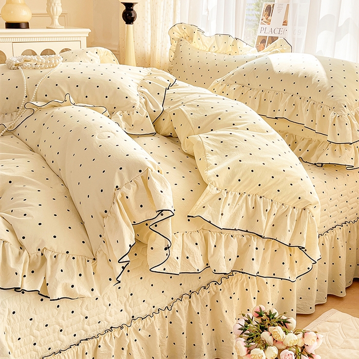 91家纺网 家纺一手货源 找家纺 孟鑫家纺 2026韩版法式公主风水洗棉床盖款多功能二合一被套 夏被床盖四件套-小清新系列 波点