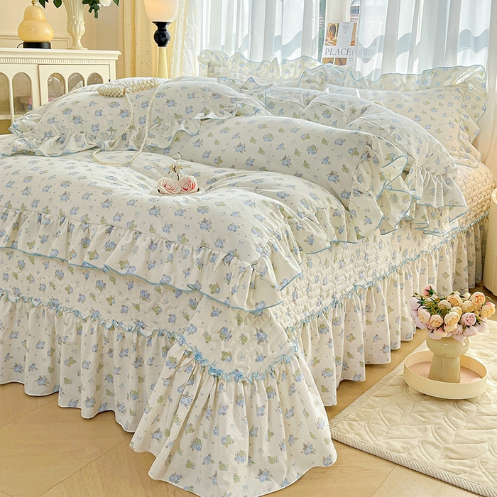 91家纺网 家纺一手货源 找家纺 孟鑫家纺 2026韩版法式公主风水洗棉床盖款多功能二合一被套 夏被床盖四件套-小清新系列 莫奈花园