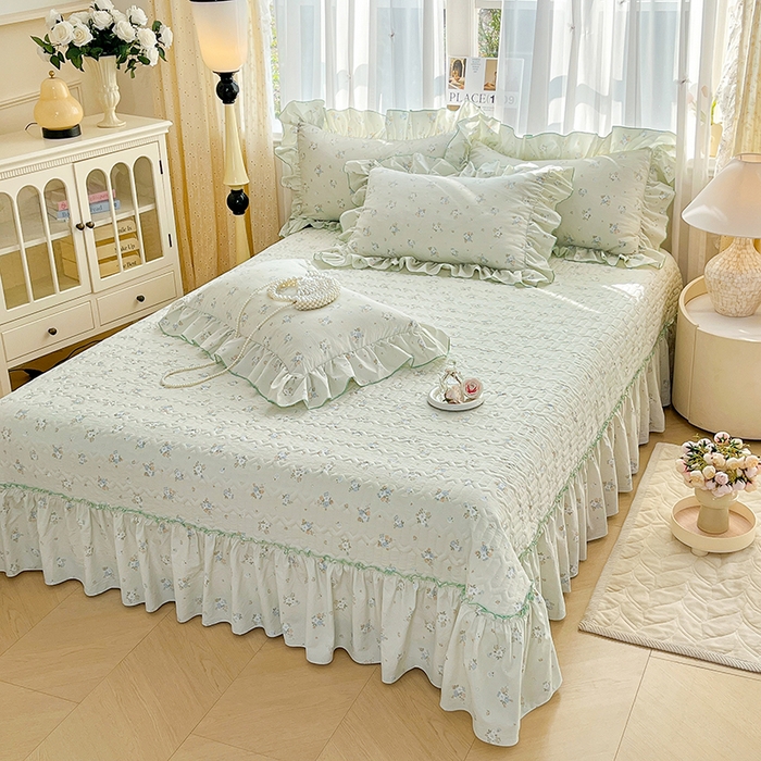 91家纺网 家纺一手货源 找家纺 孟鑫家纺 2026韩版法式公主风水洗棉床盖款多功能二合一被套 夏被床盖四件套-小清新系列 零星花枝