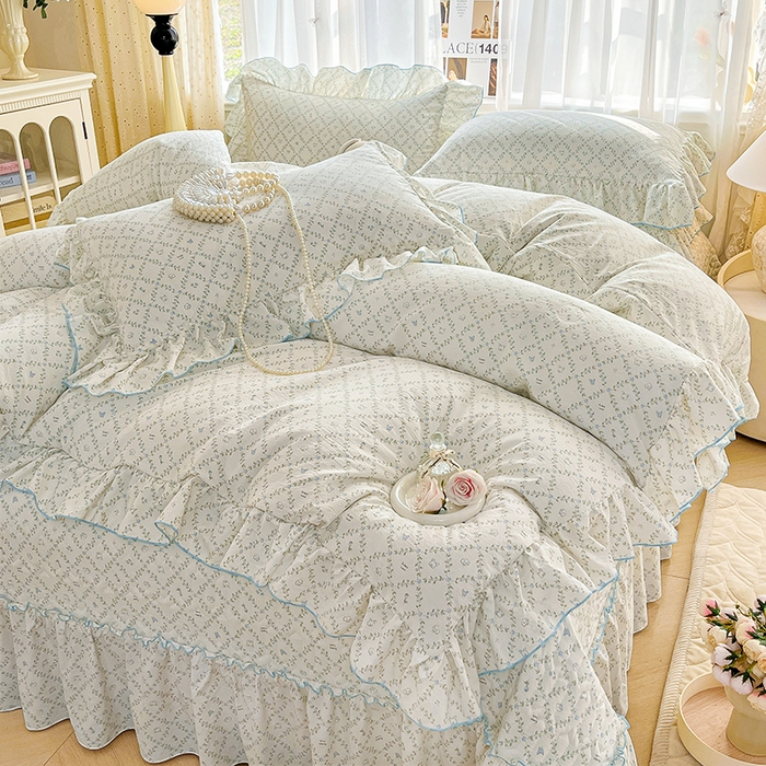 91家纺网 家纺一手货源 找家纺 孟鑫家纺 2026韩版法式公主风水洗棉床盖款多功能二合一被套 夏被床盖四件套-小清新系列 森林茶会