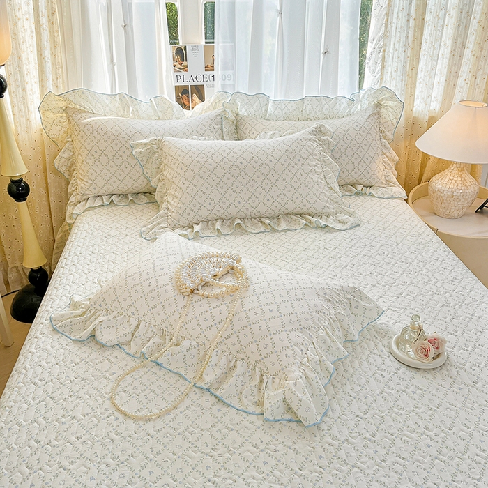 91家纺网 家纺一手货源 找家纺 孟鑫家纺 2026韩版法式公主风水洗棉床盖款多功能二合一被套 夏被床盖四件套-小清新系列 森林茶会