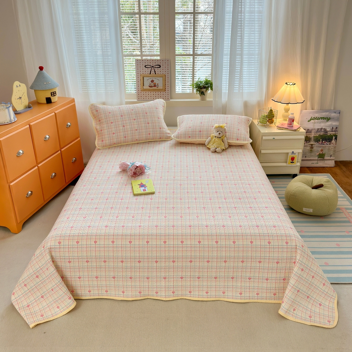 91家纺网 家纺一手货源 找家纺 云玲时尚 2026新款三角针泡芙夏被四件套系列 彩虹甜心