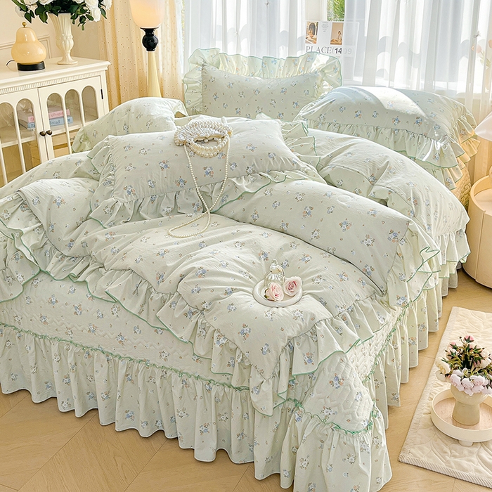 91家纺网 家纺一手货源 找家纺 孟鑫家纺 2026韩版法式公主风水洗棉床盖款多功能二合一被套 夏被床盖四件套-小清新系列 零星花枝