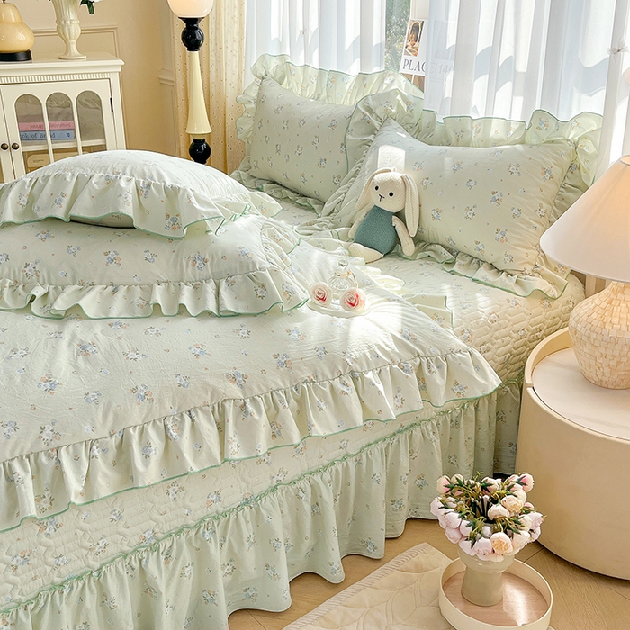 91家纺网 家纺一手货源 找家纺 孟鑫家纺 2026韩版法式公主风水洗棉床盖款多功能二合一被套 夏被床盖四件套-小清新系列 零星花枝