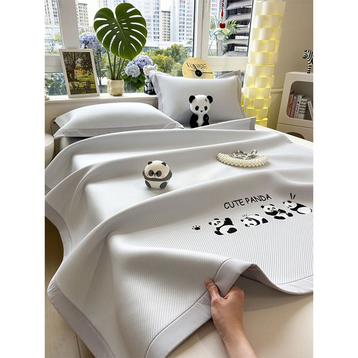 91家纺网 家纺一手货源 找家纺 莱家富 2026新款可机洗冰豆豆冰丝席凉席a类母婴级凉感值过0.21夏天床笠款软席子夏季 床席款-熊猫团子