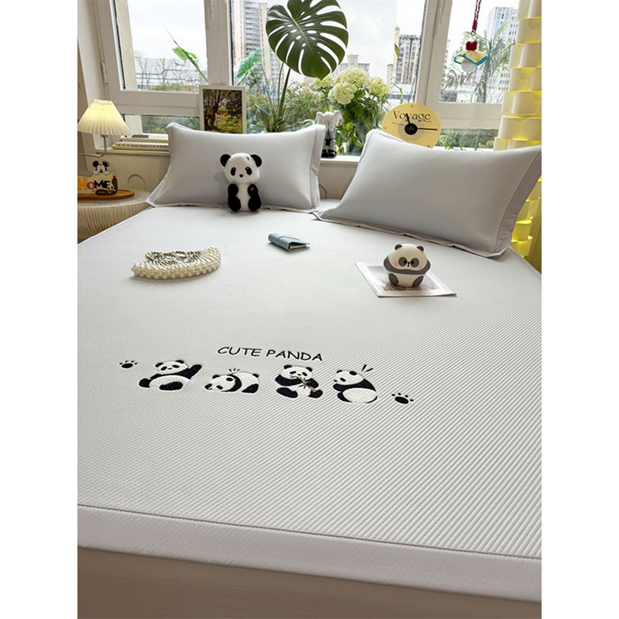 91家纺网 家纺一手货源 找家纺 莱家富 2026新款可机洗冰豆豆冰丝席凉席a类母婴级凉感值过0.21夏天床笠款软席子夏季 床席款-熊猫团子