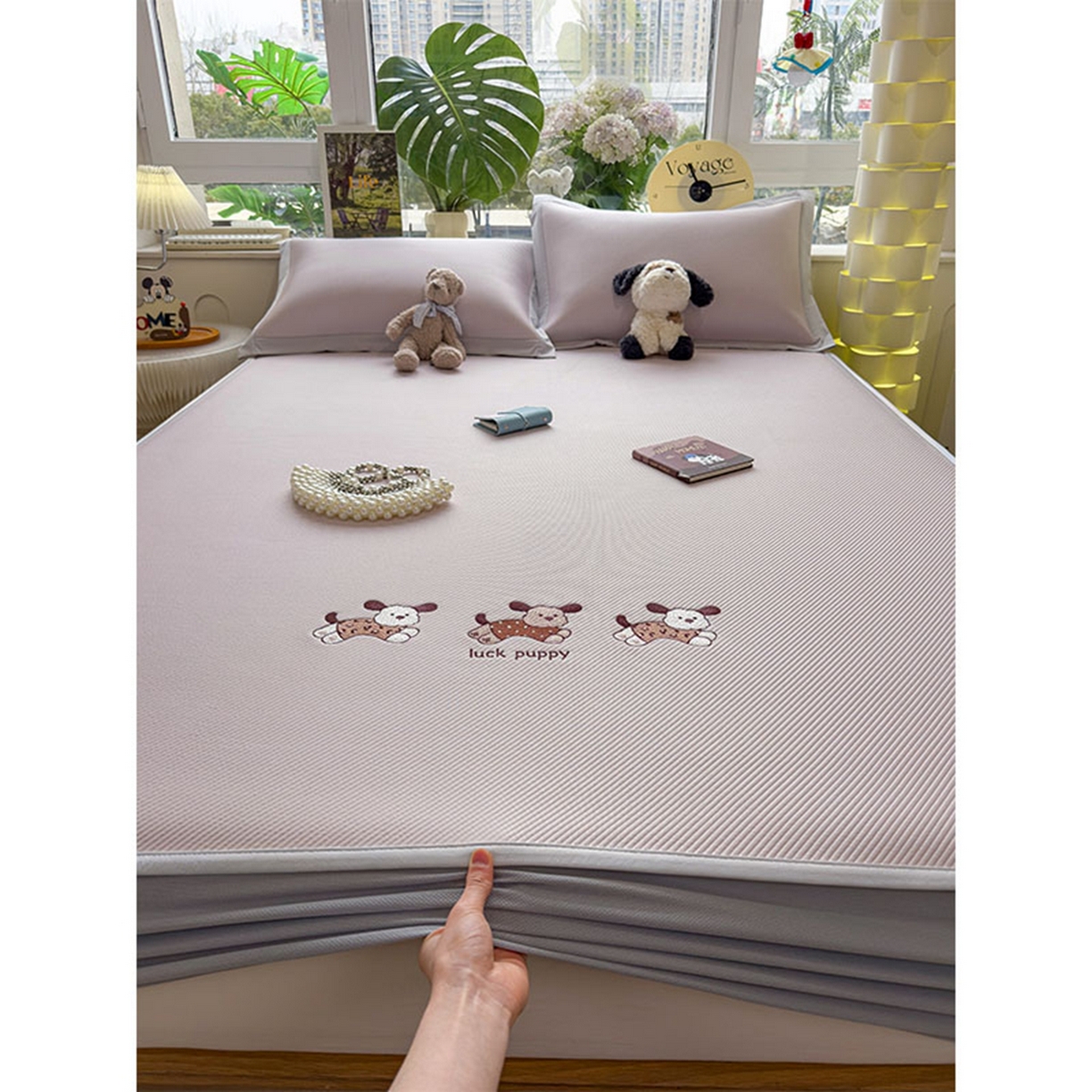 91家纺网 家纺一手货源 找家纺 莱家富 2026新款可机洗冰豆豆冰丝席凉席a类母婴级凉感值过0.21夏天床笠款软席子夏季 床笠款-趴趴狗